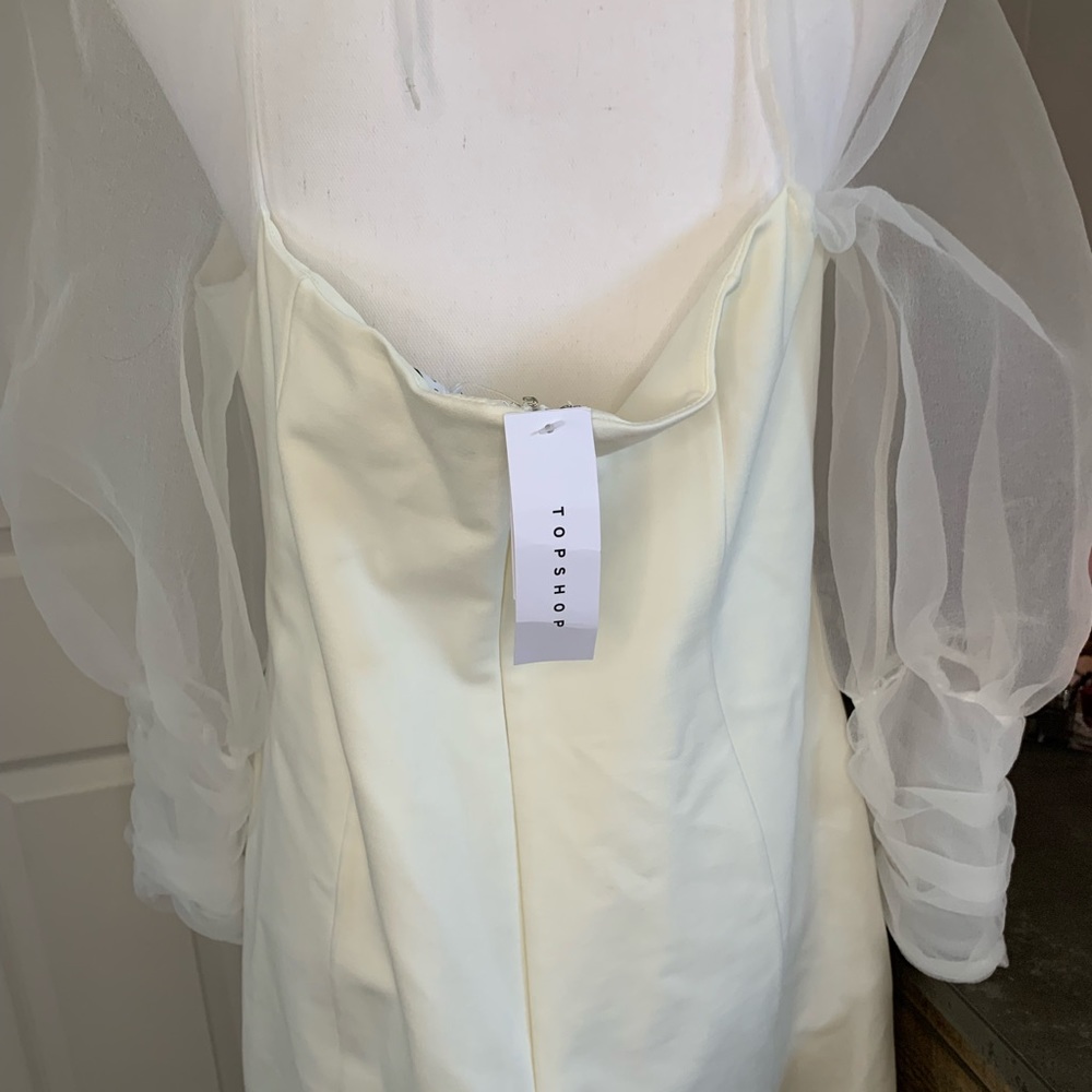 NWT! TOPSHOP white dress with sheer long sleeves - Picture 12 of 14